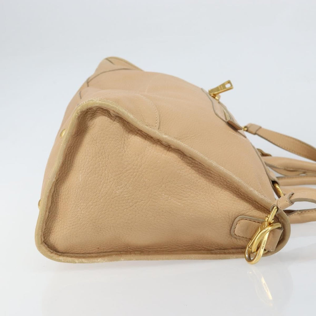 Prada Front Zip Convertible Satchel Cervo Leather Beige Leather Handbag (Authentic Pre-Loved)