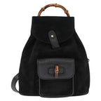 Gucci Vintage Bamboo Backpack Suede Black Suede Backpack Bag (Authentic Pre-Loved)