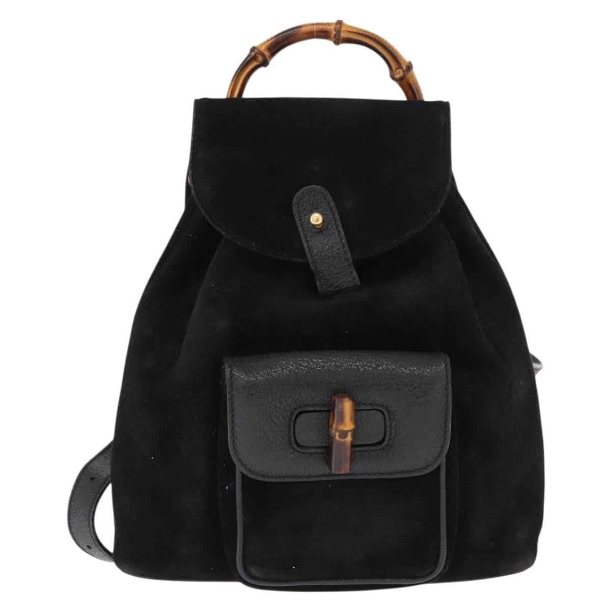 Gucci Vintage Bamboo Backpack Suede Black Suede Backpack Bag (Authentic Pre-Loved)