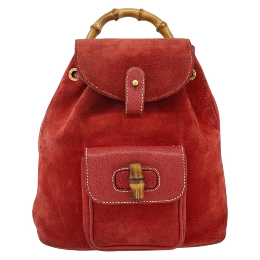 Gucci Gucci Bamboo Backpack Daim Red Suede Backpack Bag (Authentic Pre-Loved)
