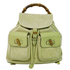 Gucci Vintage Bamboo Backpack Suede Green Suede Backpack Bag (Authentic Pre-Loved)