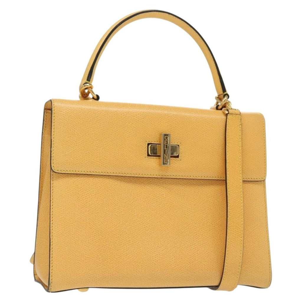 Celine Vintage Convertible Turnlock Top Handle Bag Leather Yellow Leather Bag (Authentic Pre-Loved)