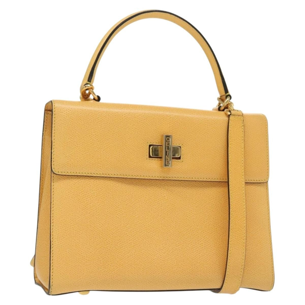 Celine Vintage Convertible Turnlock Top Handle Bag Leather Yellow Leather Bag (Authentic Pre-Loved)