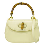 Gucci Vintage Convertible Bamboo Top Handle Bag Leather Beige Leather Handbag (Authentic Pre-Loved)