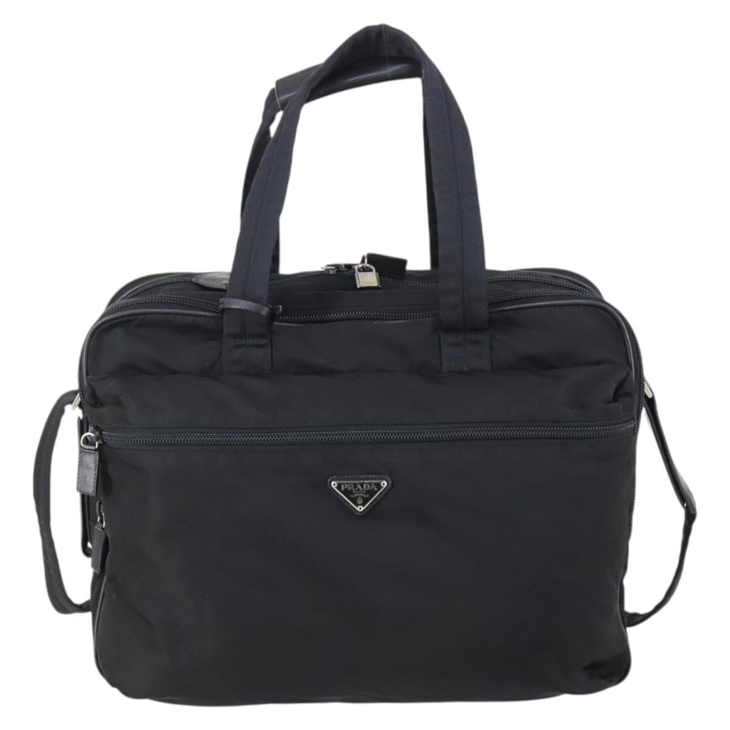 Prada Porta Computer Briefcase Tessuto And Saffiano Leather Black Nylon Briefcase Bag (Authentic Pre-Loved)