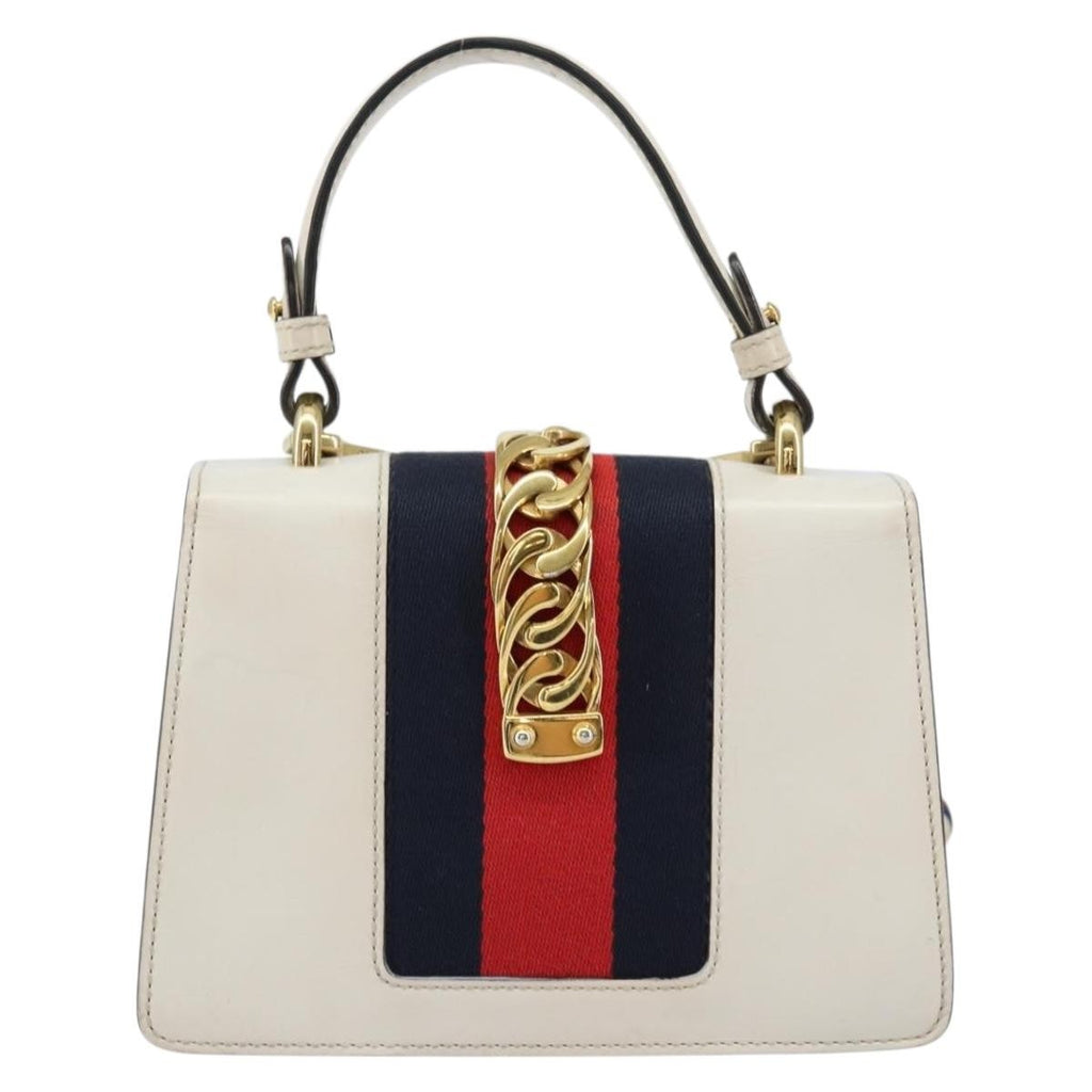 Gucci Sylvie Top Handle Bag Leather White Leather Handbag (Authentic Pre-Loved)