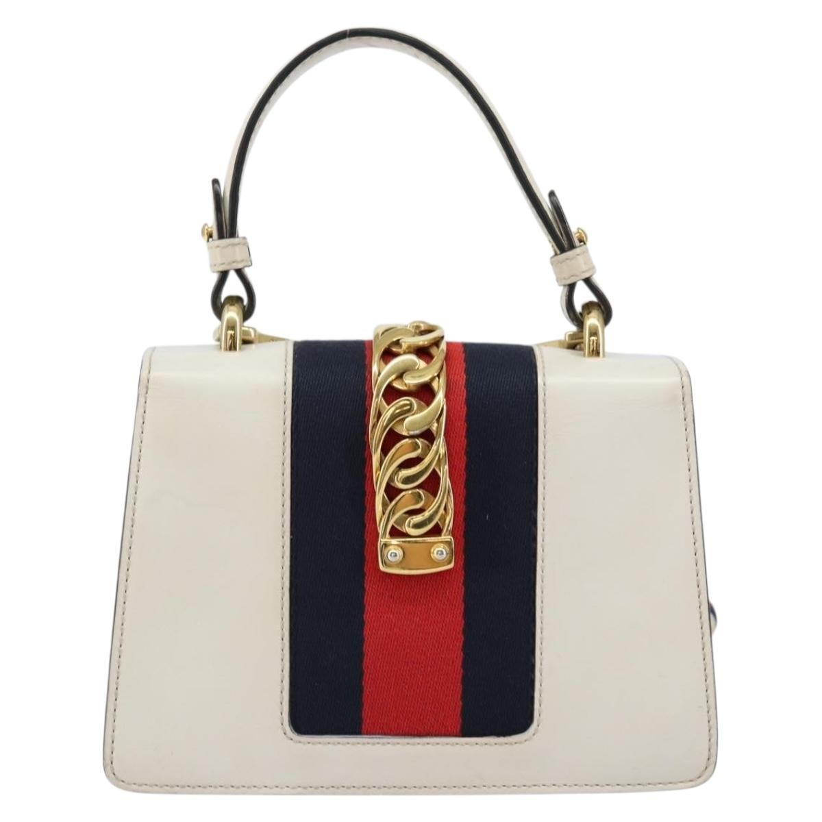 Gucci Sylvie Top Handle Bag Leather White Leather Handbag (Authentic Pre-Loved)