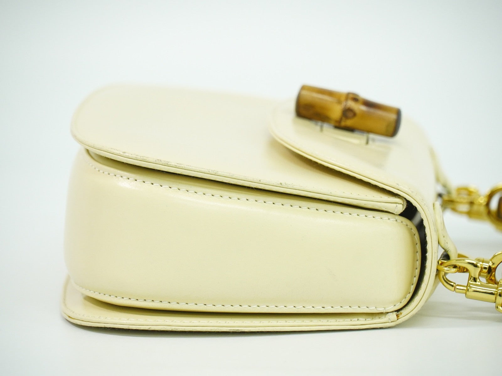 Gucci Vintage Convertible Bamboo Top Handle Bag Leather Beige Leather Handbag (Authentic Pre-Loved)