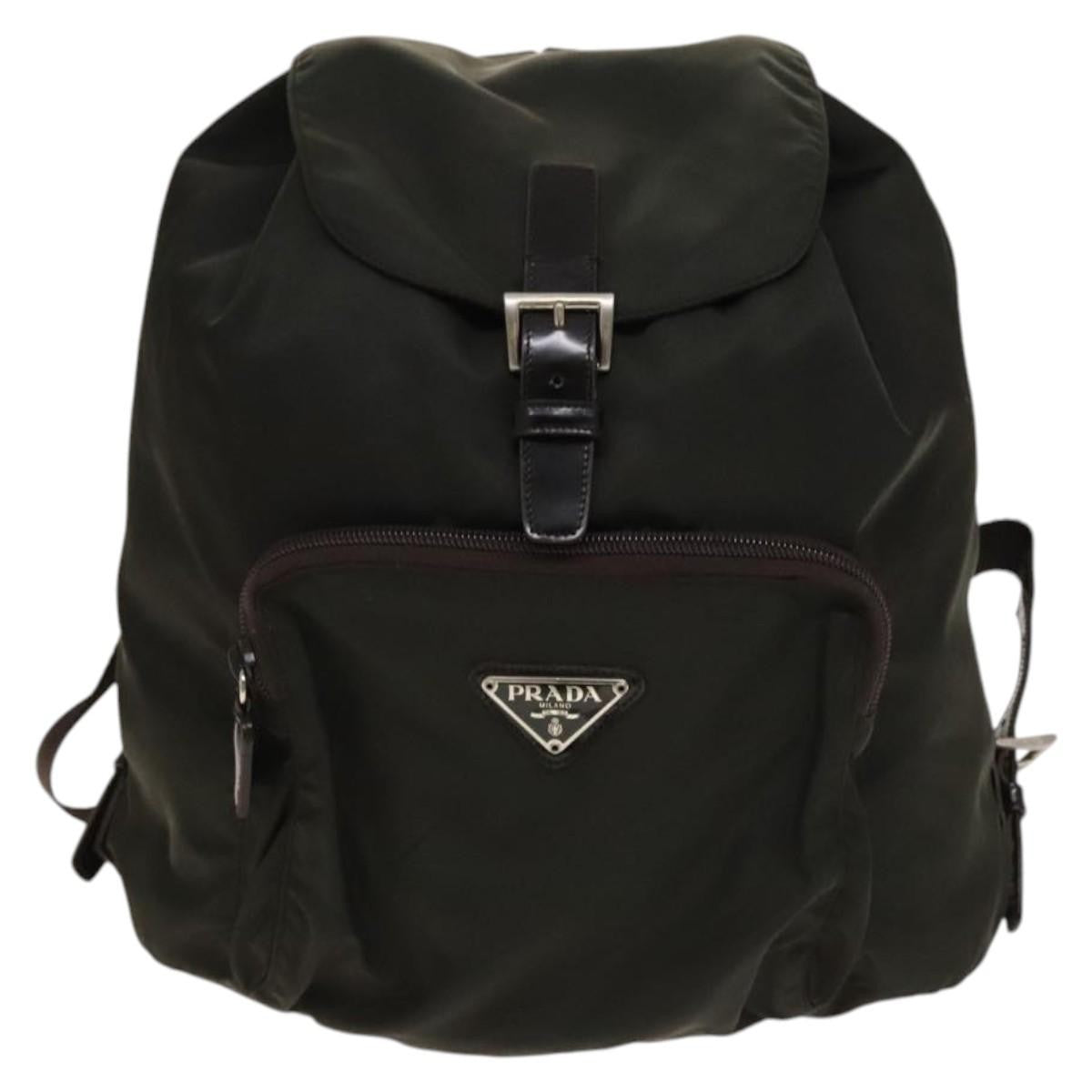 Prada Front Pocket Buckle Backpack Nylon Khaki Nylon Backpack Bag (Authentic Pre-Loved)