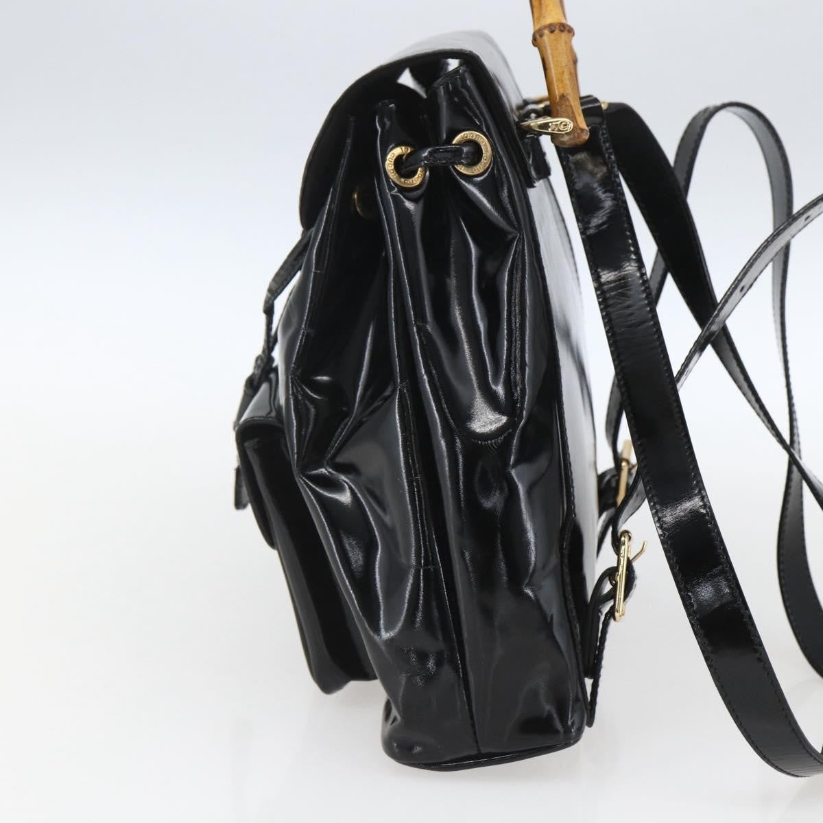 Gucci Vintage Bamboo Backpack Patent Black Patent_Leather Backpack Bag (Authentic Pre-Loved)