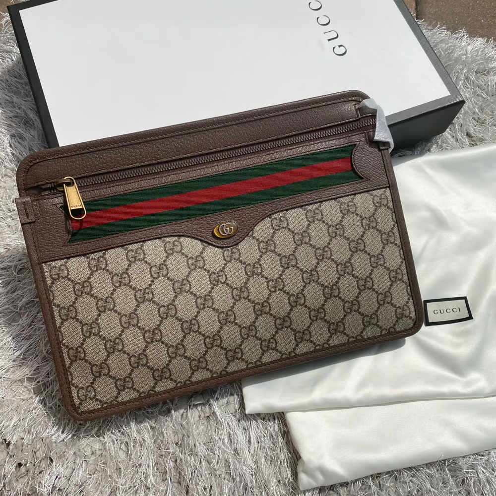 Gucci Ophidia Red Zip Large Clutch Handbag Italy Leather Men Pouch Bag NEW