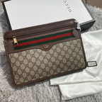Gucci Ophidia Red Zip Large Clutch Handbag Italy Leather Men Pouch Bag NEW