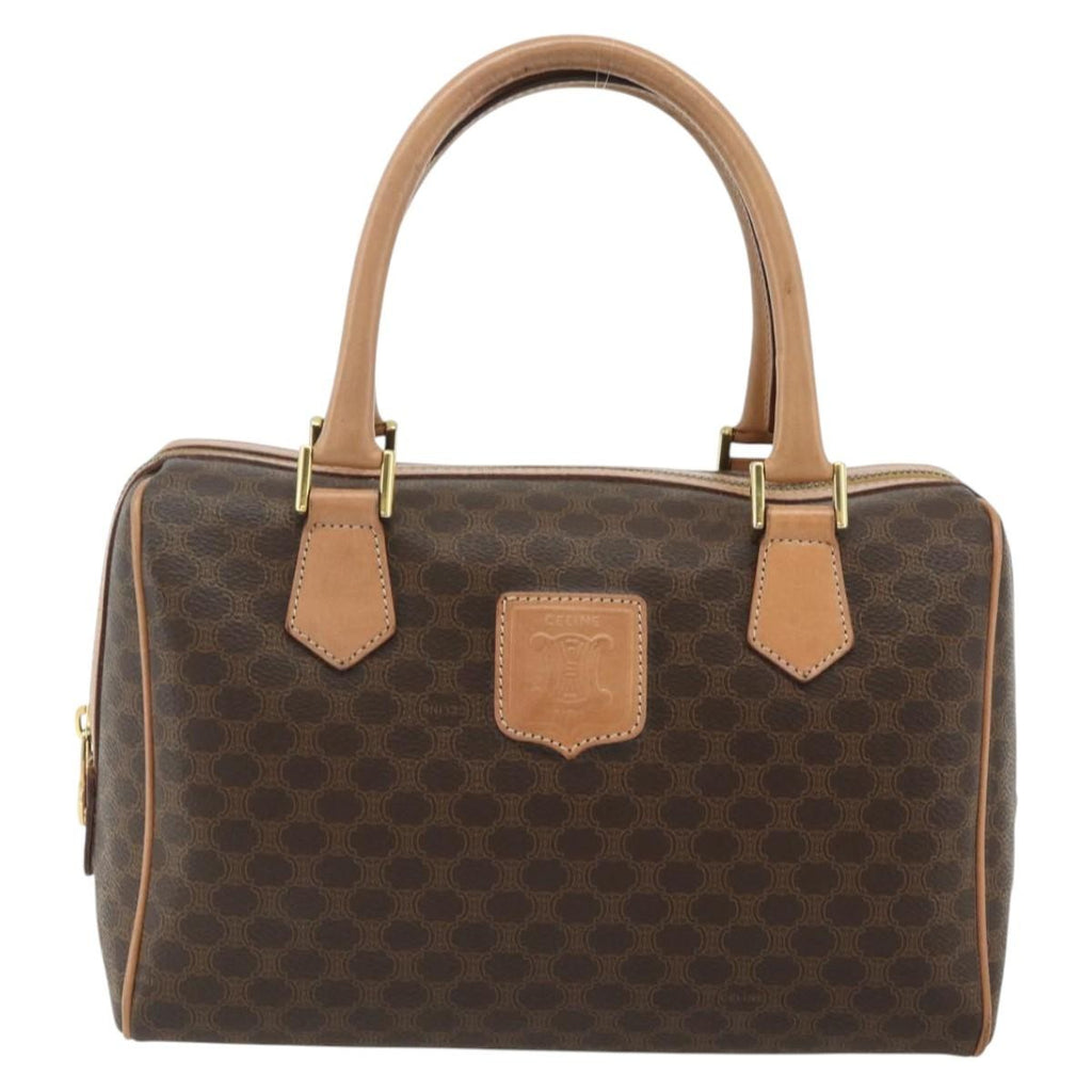Celine Vintage Macadam Boston Bag Canvas And Leather Brown Canvas Handbag (Authentic Pre-Loved)