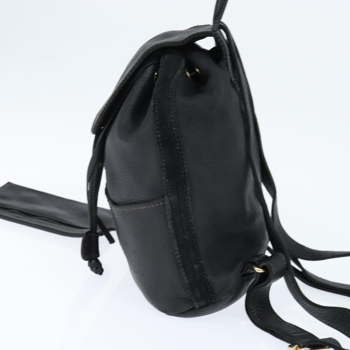 Fendi Logo Flap Drawstring Backpack Leather Black Leather Backpack Bag (Authentic Pre-Loved)