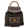 Gucci Vintage Bamboo Backpack Nylon And Patent Leather Brown Nylon Backpack Bag (Pre-Loved)