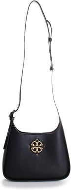 Tory Burch Miller Small Hobo Bag Leather Black Gold Shoulder Handbag Purse NEW