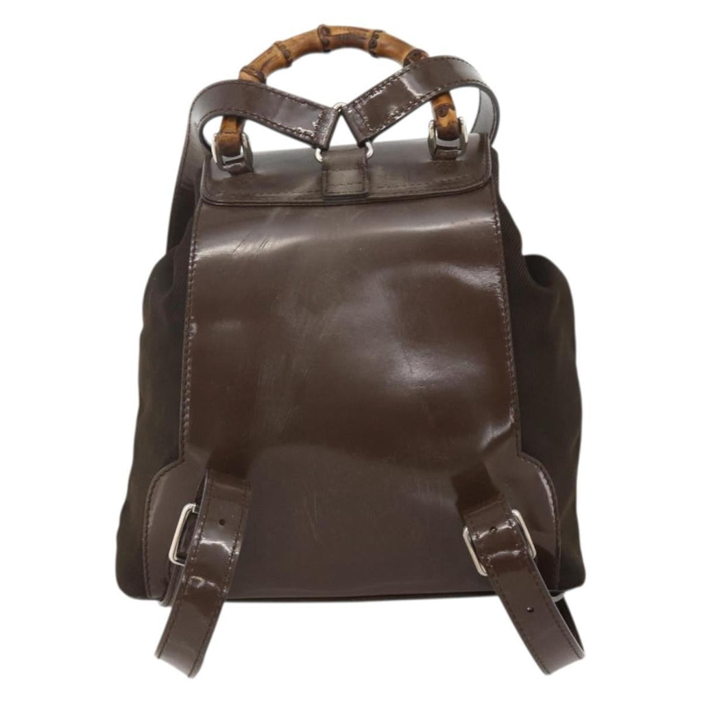 Gucci Vintage Bamboo Backpack Nylon And Patent Leather Brown Nylon Backpack Bag (Pre-Loved)