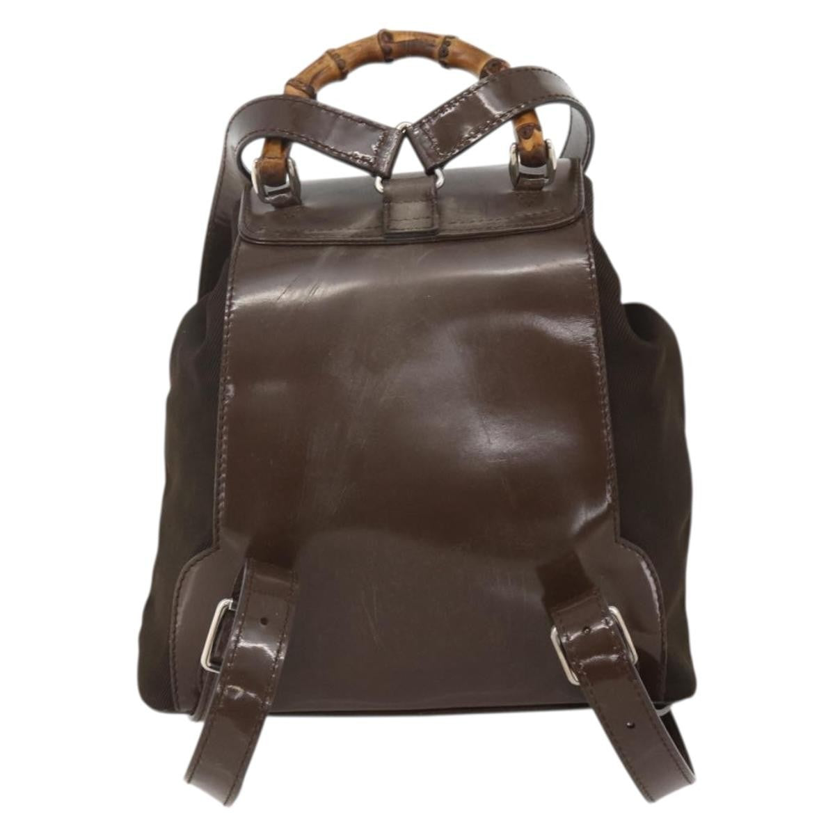 Gucci Vintage Bamboo Backpack Nylon And Patent Leather Brown Nylon Backpack Bag (Pre-Loved)