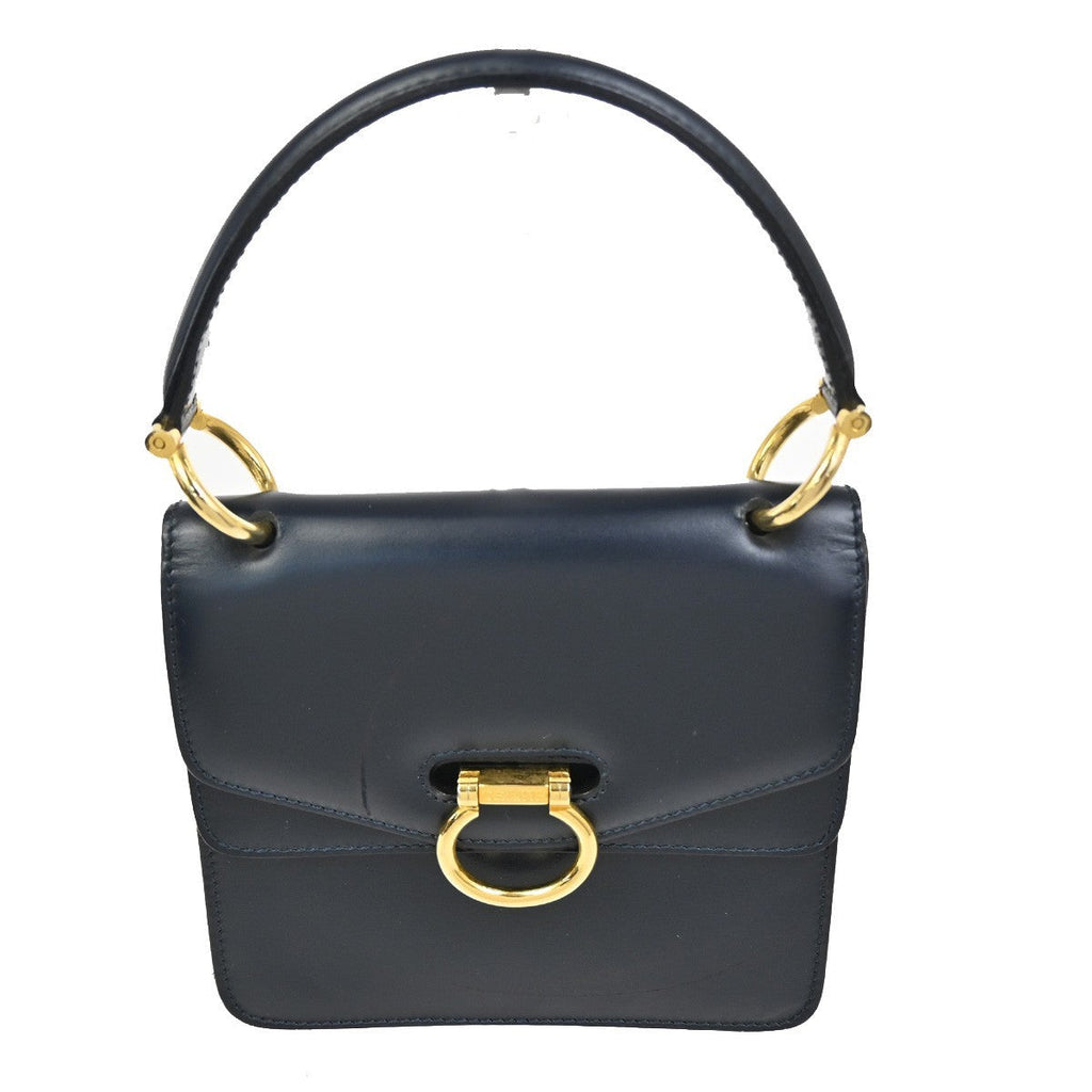 Celine Gancini Handbag Leather Navy Leather Handbag (Authentic Pre-Loved)