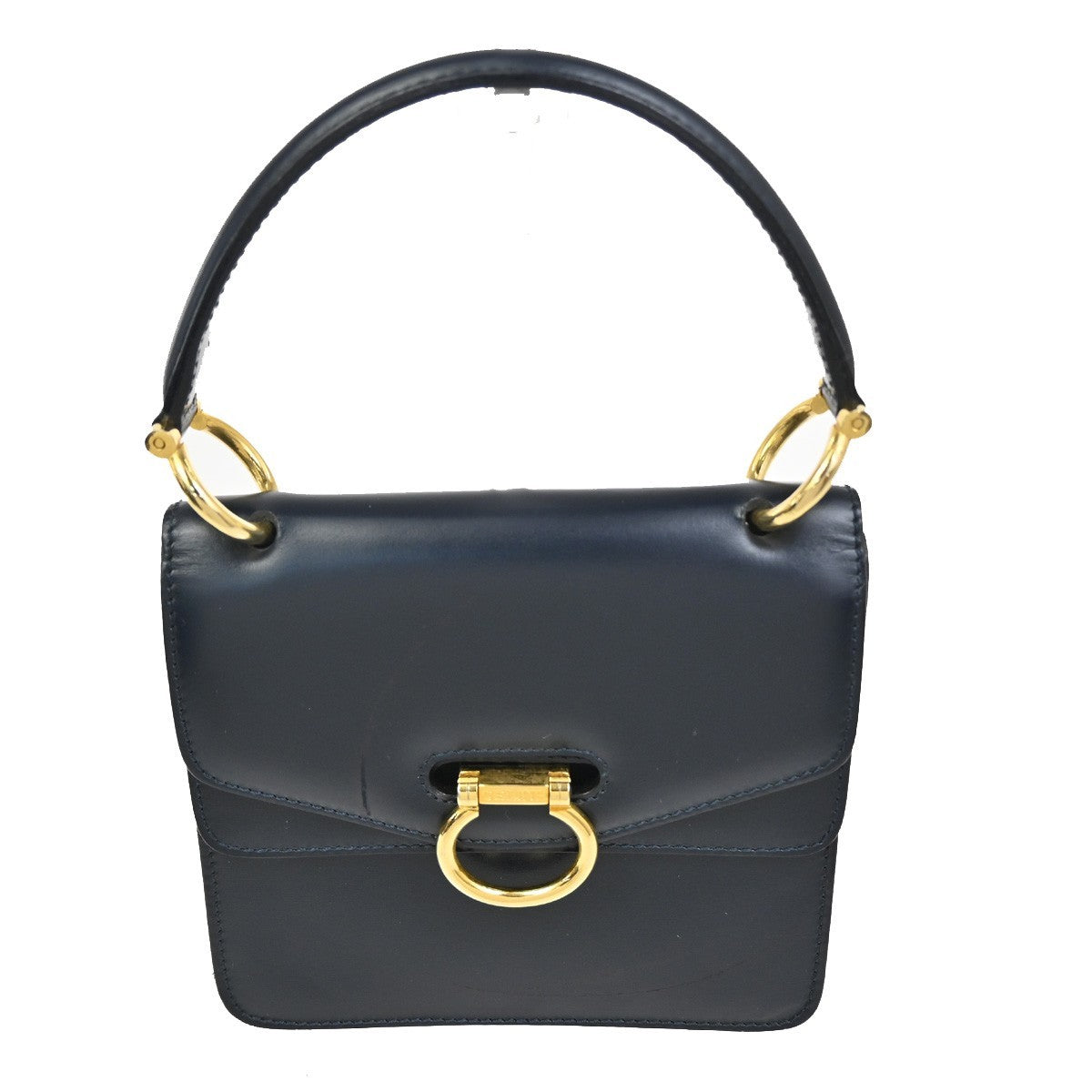 Celine Gancini Handbag Leather Navy Leather Handbag (Authentic Pre-Loved)