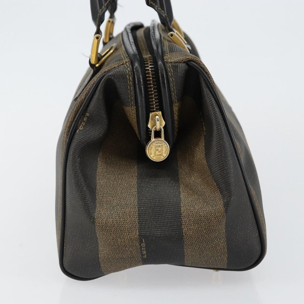 Fendi Vintage Pequin Boston Bag Coated Canvas Black Canvas Bag (Authentic Pre-Loved)