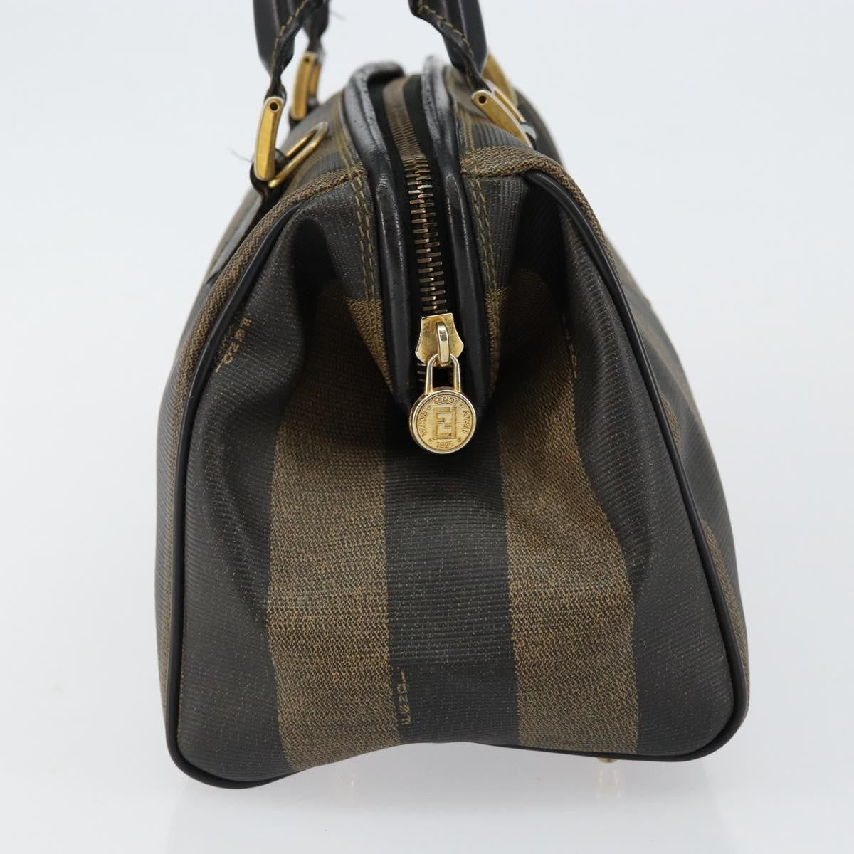 Fendi Vintage Pequin Boston Bag Coated Canvas Black Canvas Bag (Authentic Pre-Loved)
