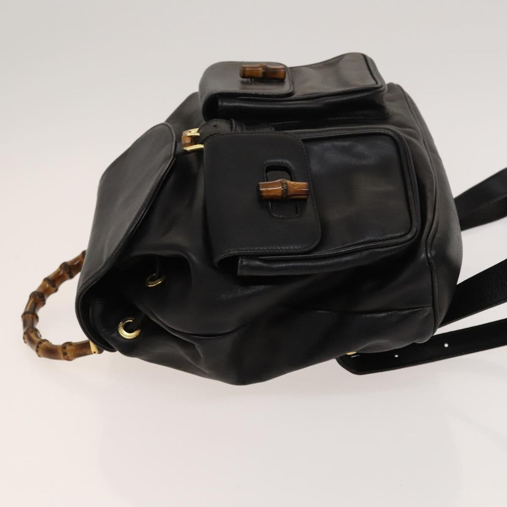 Gucci Vintage Bamboo Backpack Leather Black Leather Backpack Bag (Authentic Pre-Loved)