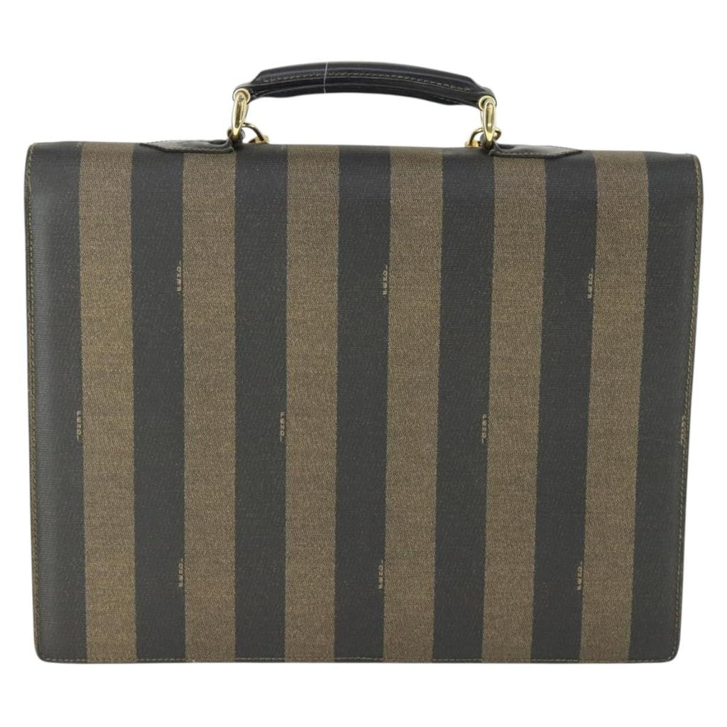 Fendi Vintage Pequin Briefcase Bag Coated Canvas Brown Canvas Briefcase Bag (Authentic Pre-Loved)