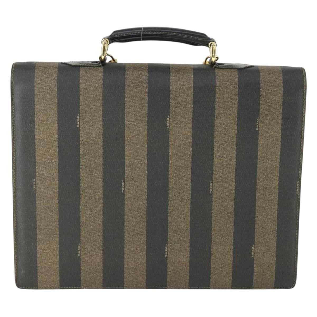 Fendi Vintage Pequin Briefcase Bag Coated Canvas Brown Canvas Briefcase Bag (Authentic Pre-Loved)