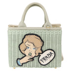 Prada Comic Basket Bag Wicker With Applique Green Wicker Handbag (Authentic Pre-Loved)