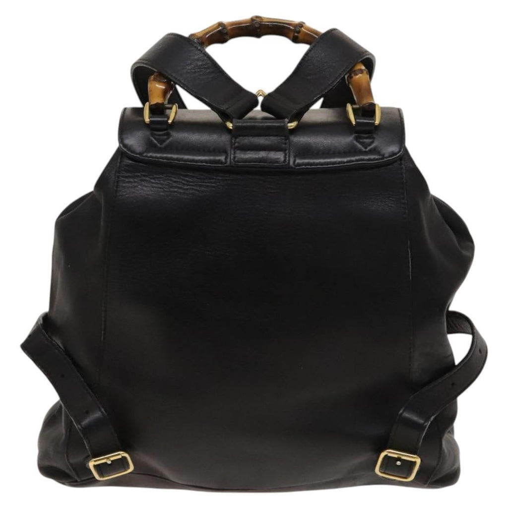 Gucci Vintage Bamboo Backpack Leather Black Leather Backpack Bag (Authentic Pre-Loved)