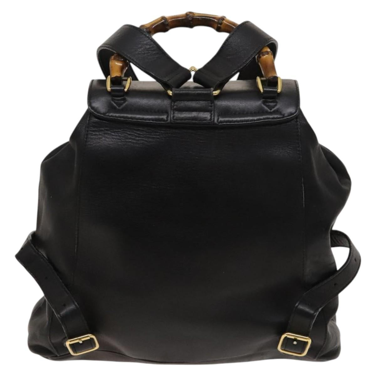 Gucci Vintage Bamboo Backpack Leather Black Leather Backpack Bag (Authentic Pre-Loved)