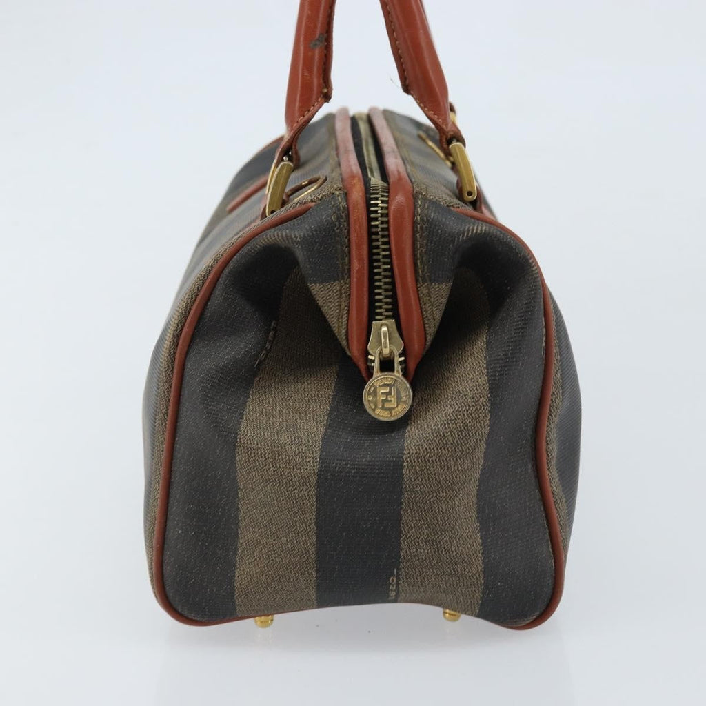 Fendi Vintage Pequin Convertible Boston Bag Coated Canvas Brown Canvas Handbag (Authentic Pre-Loved)