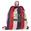 Gucci Logo Drawstring Backpack Striped Canvas Blue Canvas Backpack Bag (Authentic Pre-Loved)