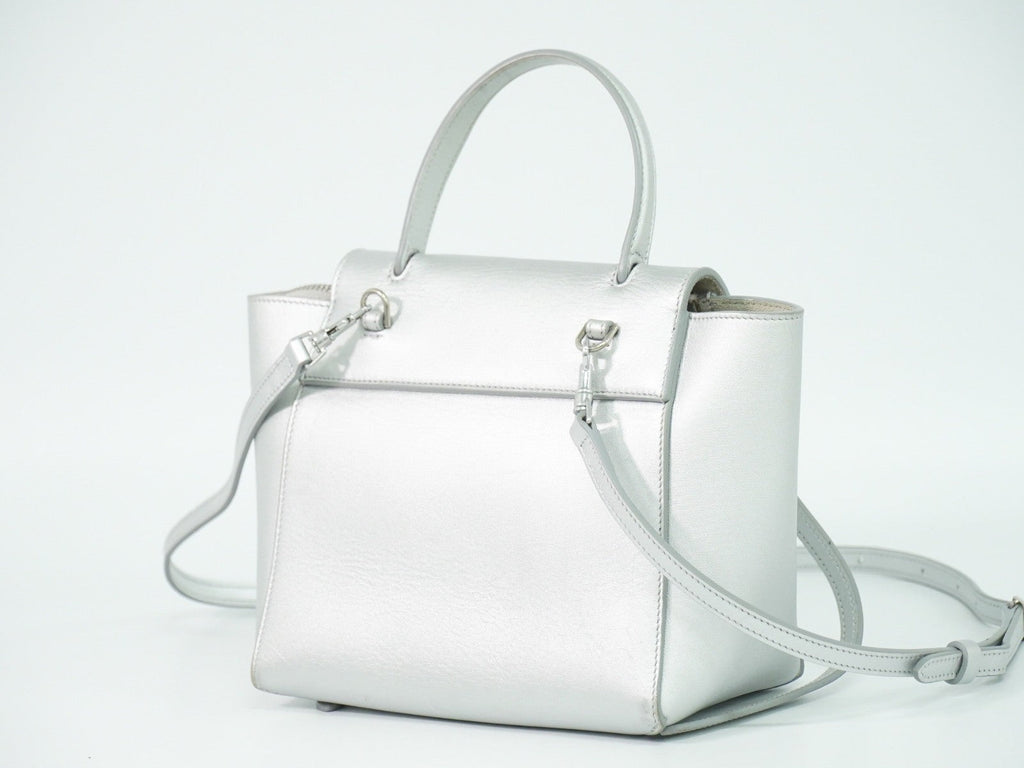 Celine Belt Bag Textured Leather Silver Leather Handbag (Authentic Pre-Loved)