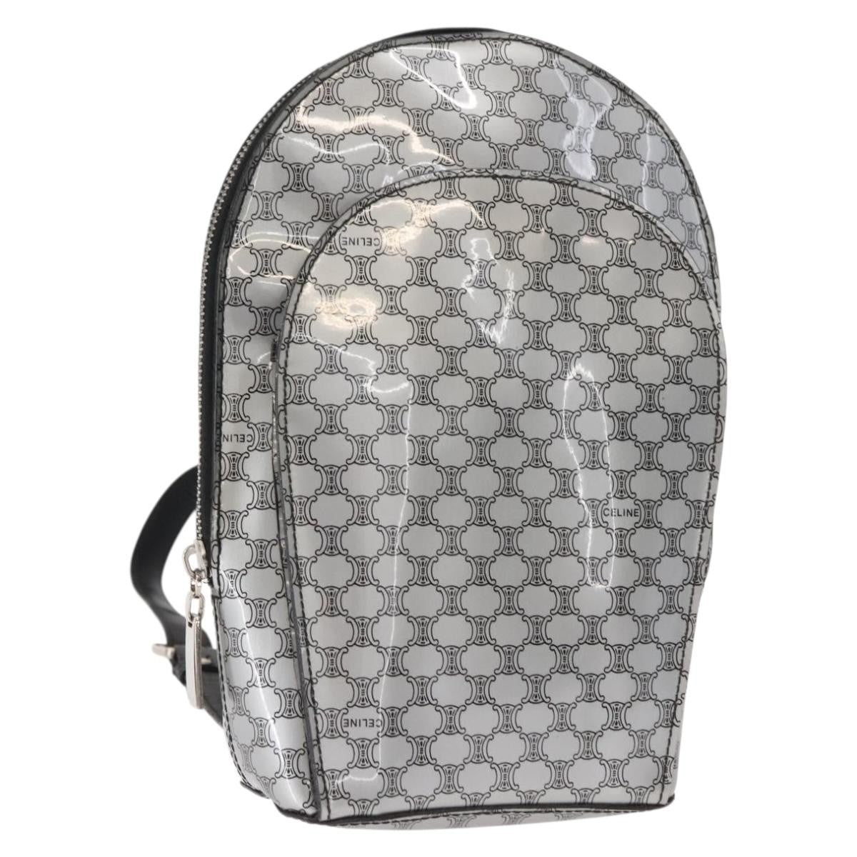 Celine Vintage Macadam Backpack Canvas And Leather Silver Pvc Backpack Bag (Authentic Pre-Loved)