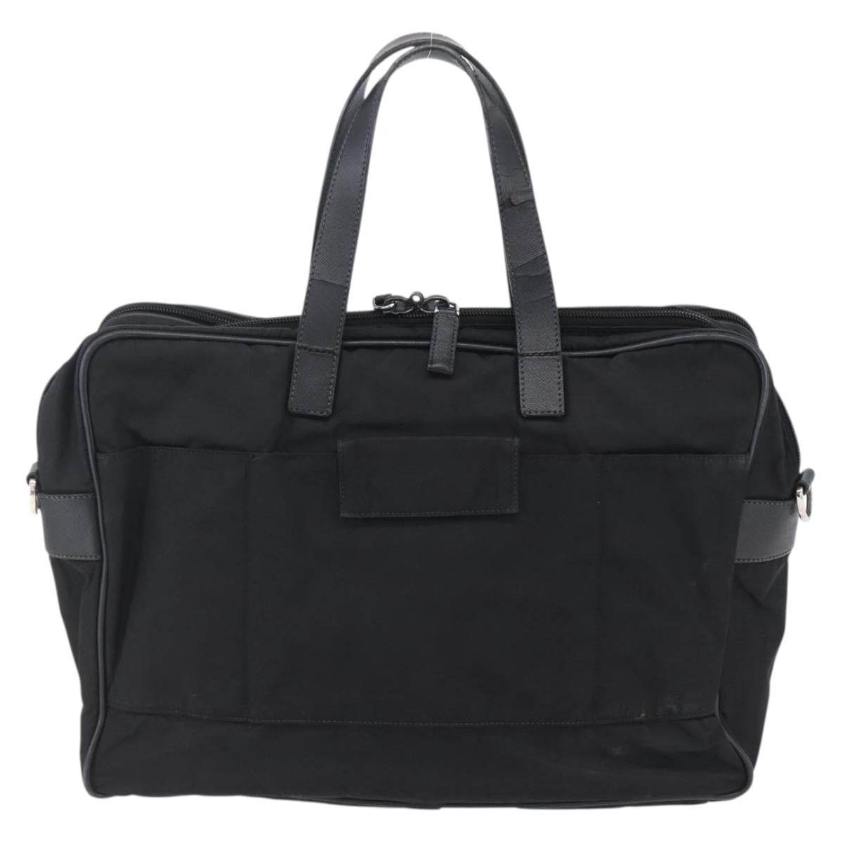 Prada Convertible Front Zip Briefcase Tessuto With Saffiano Leather Black Nylon Briefcase Bag (Authentic Pre-Loved)