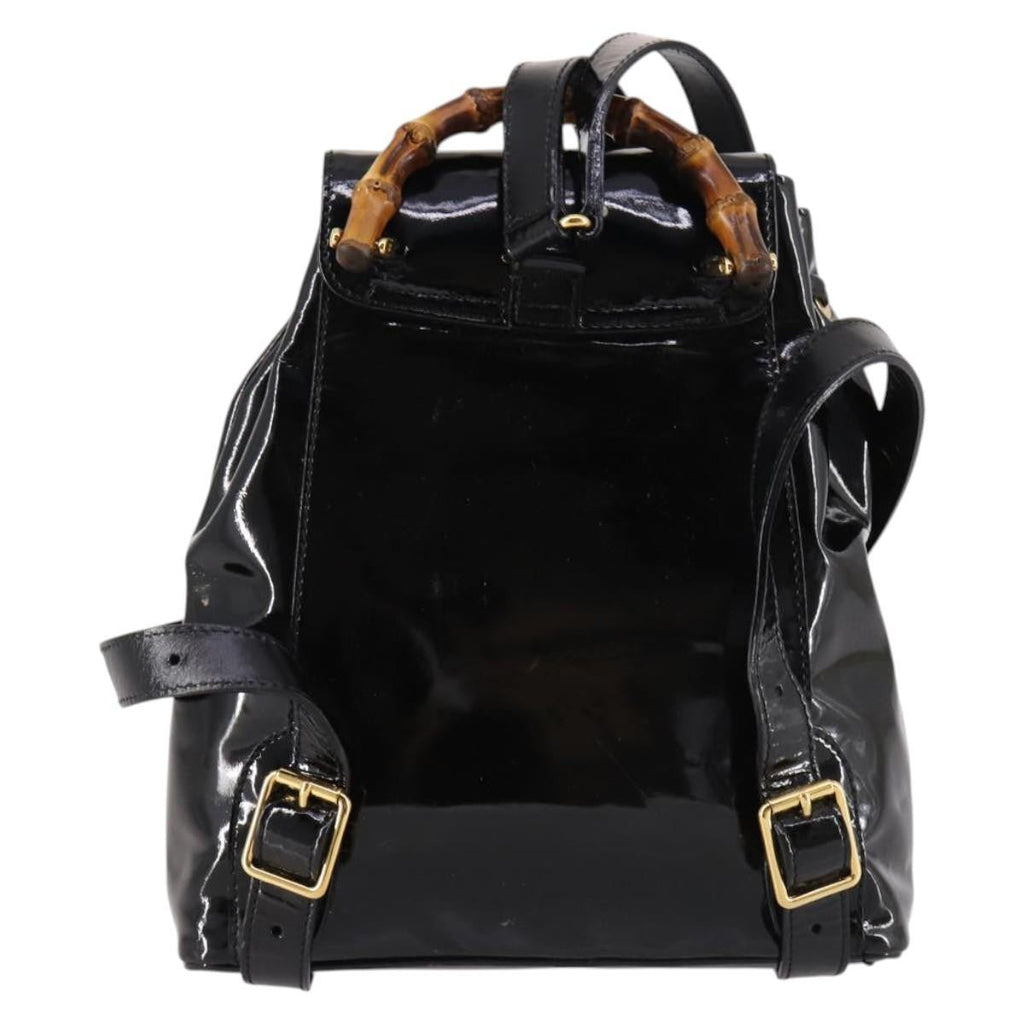 Gucci Vintage Bamboo Backpack Patent Black Patent_Leather Backpack Bag (Authentic Pre-Loved)