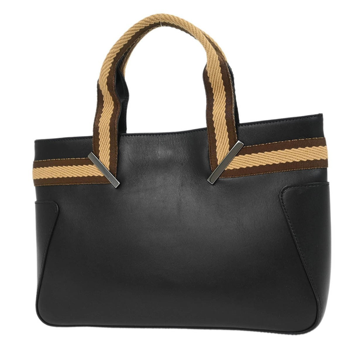 Gucci Web Handbag Leather Wih Canvas Black Leather Handbag (Authentic Pre-Loved)