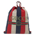 Gucci Logo Drawstring Backpack Striped Canvas Multicolour Canvas Backpack Bag (Authentic Pre-Loved)
