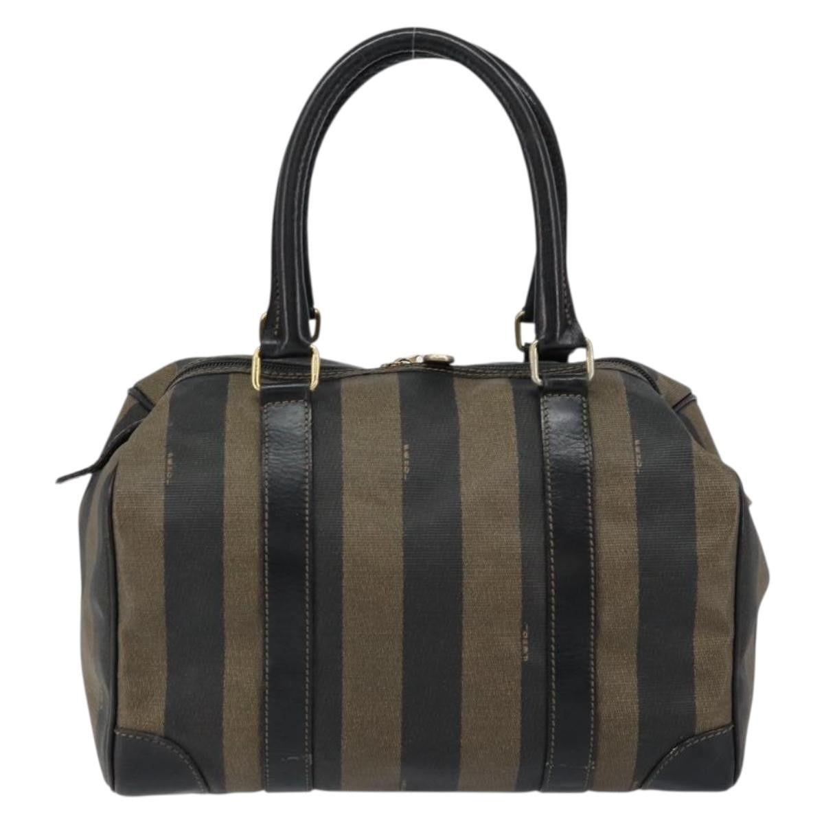 Fendi Vintage Pequin Boston Bag Coated Canvas Brown Canvas Handbag (Authentic Pre-Loved)