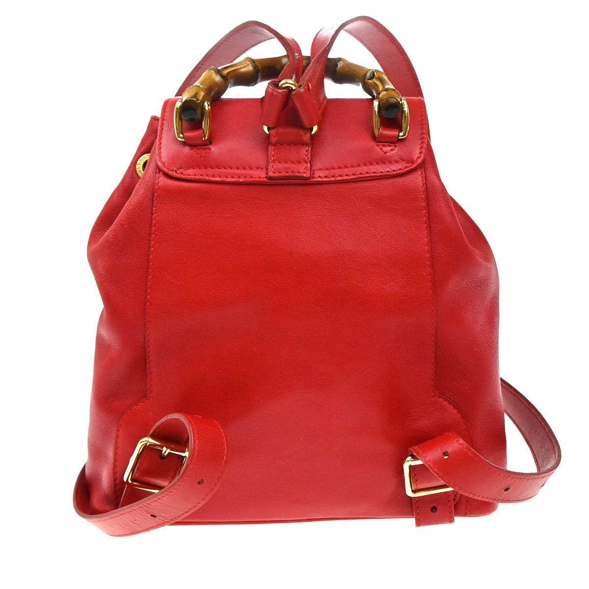 Gucci Vintage Bamboo Backpack Leather Red Leather Backpack Bag (Authentic Pre-Loved)