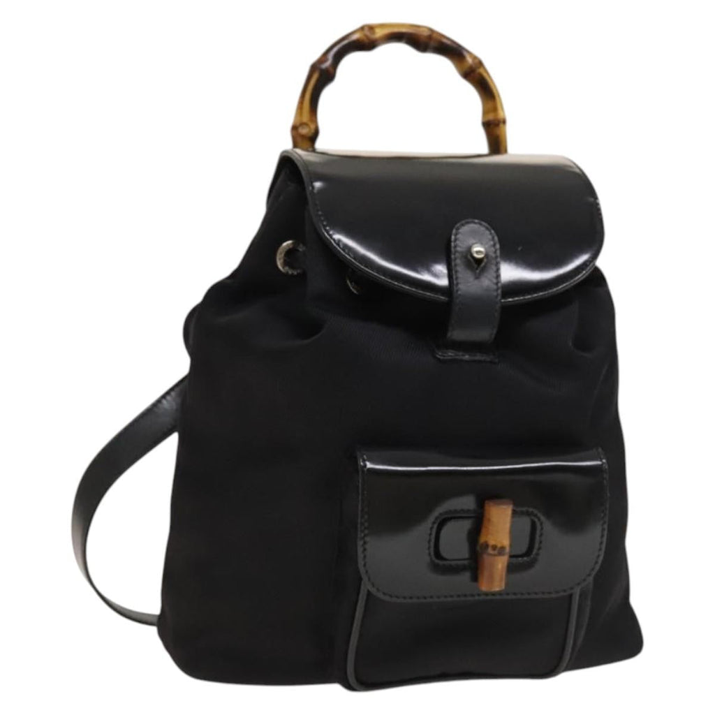 Gucci Vintage Bamboo Backpack Nylon And Patent Leather Black Nylon Backpack Bag (Authentic Pre-Loved)