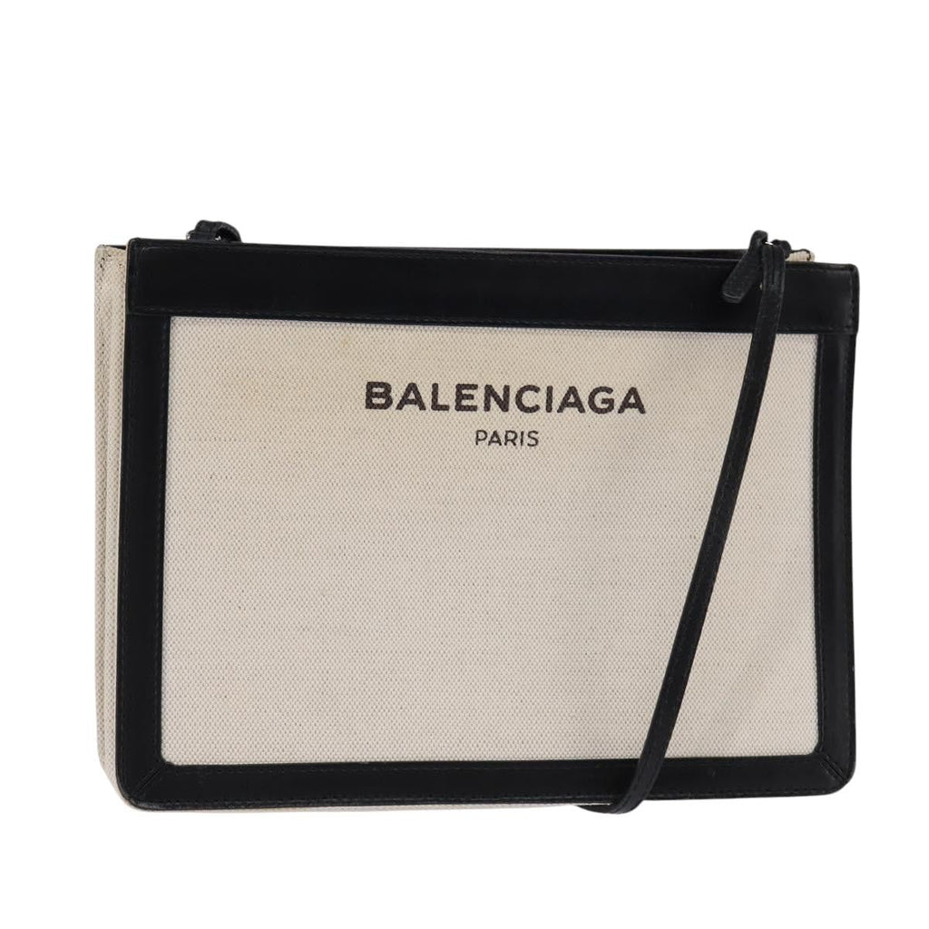 Balenciaga Navy Pochette Canvas And Leather White Canvas Bag (Authentic Pre-Loved)