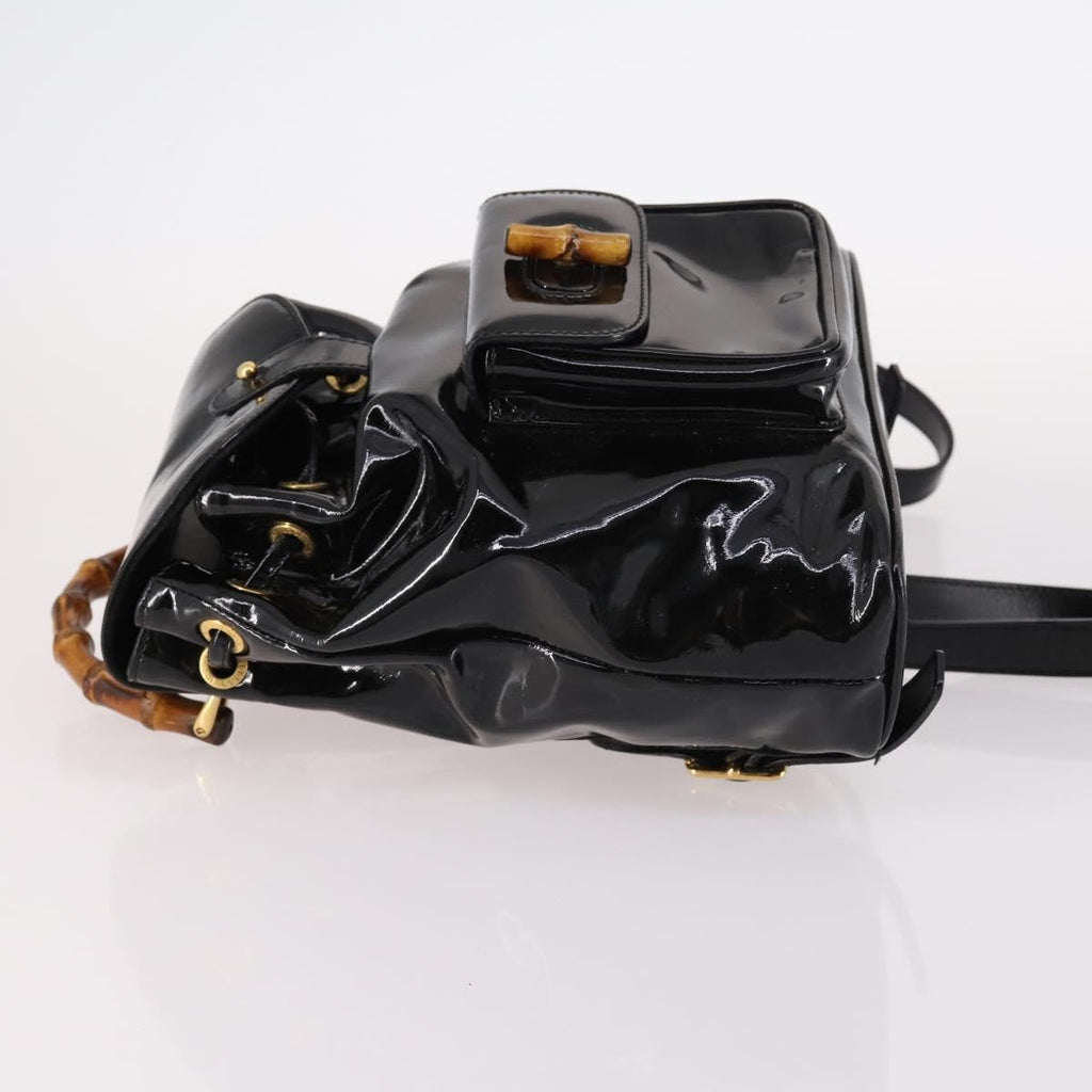 Gucci Vintage Bamboo Backpack Patent Black Patent_Leather Backpack Bag (Authentic Pre-Loved)