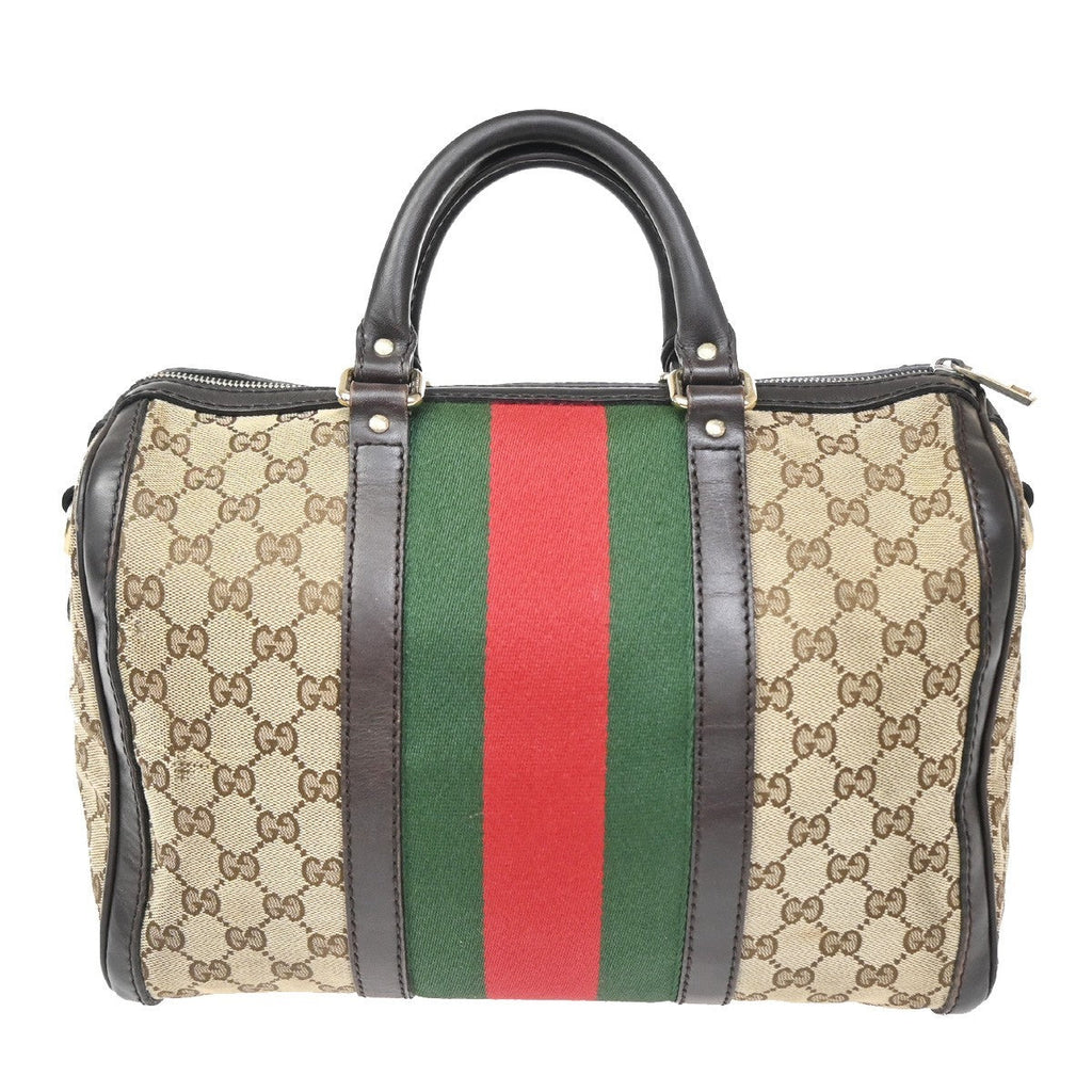 Gucci Vintage Web Boston Bag Gg Canvas Brown Canvas Handbag (Authentic Pre-Loved)