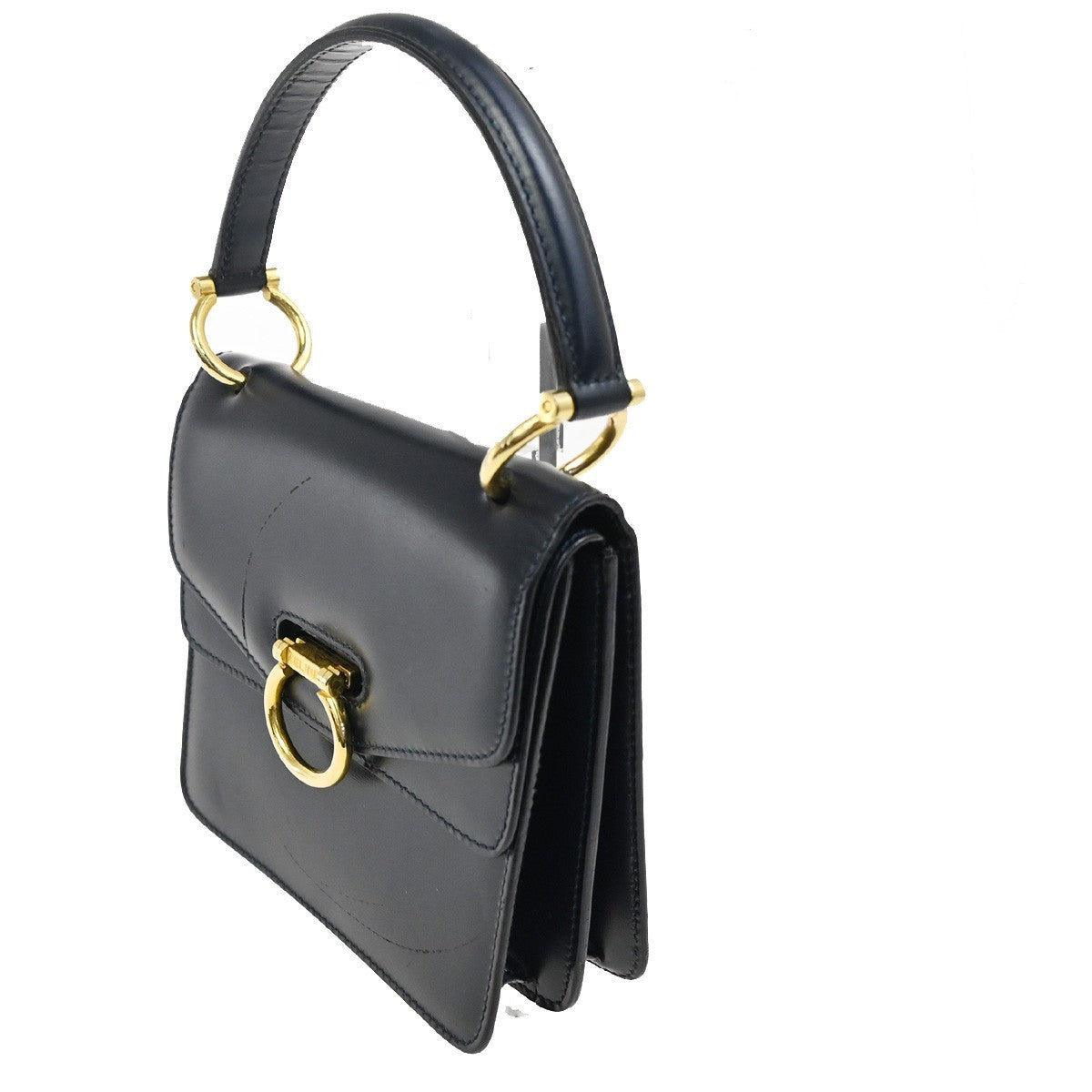 Celine Gancini Handbag Leather Navy Leather Handbag (Authentic Pre-Loved)