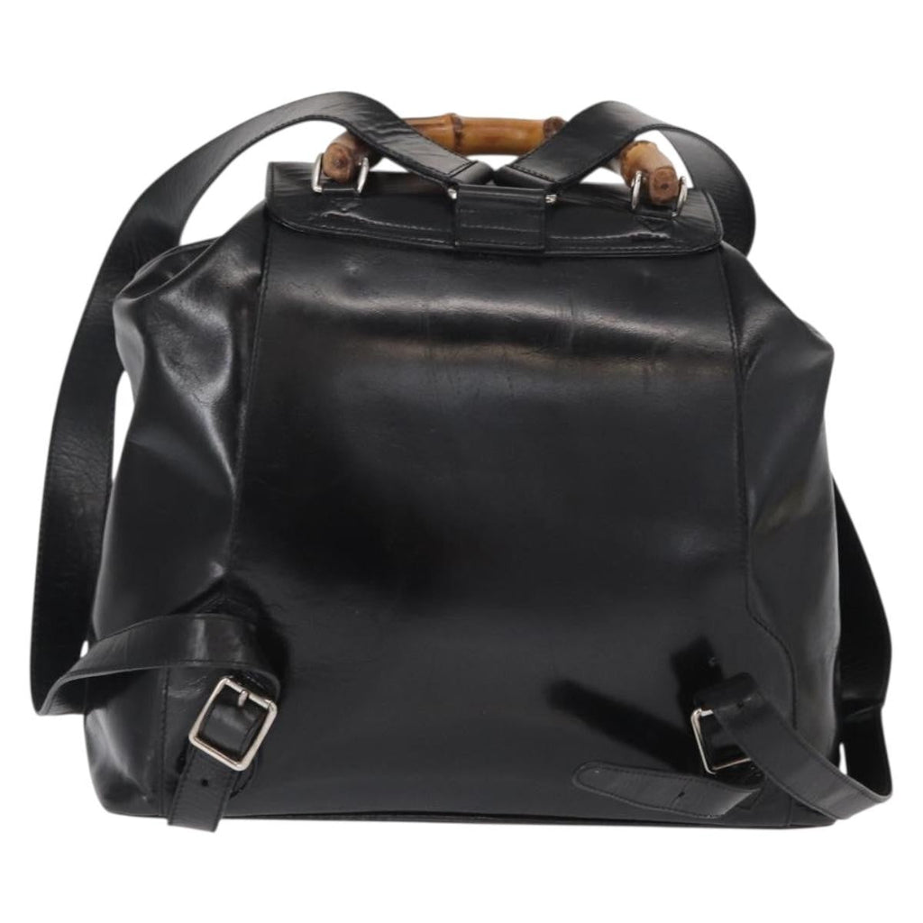 Gucci Vintage Bamboo Backpack Leather Black Leather Backpack Bag (Authentic Pre-Loved)