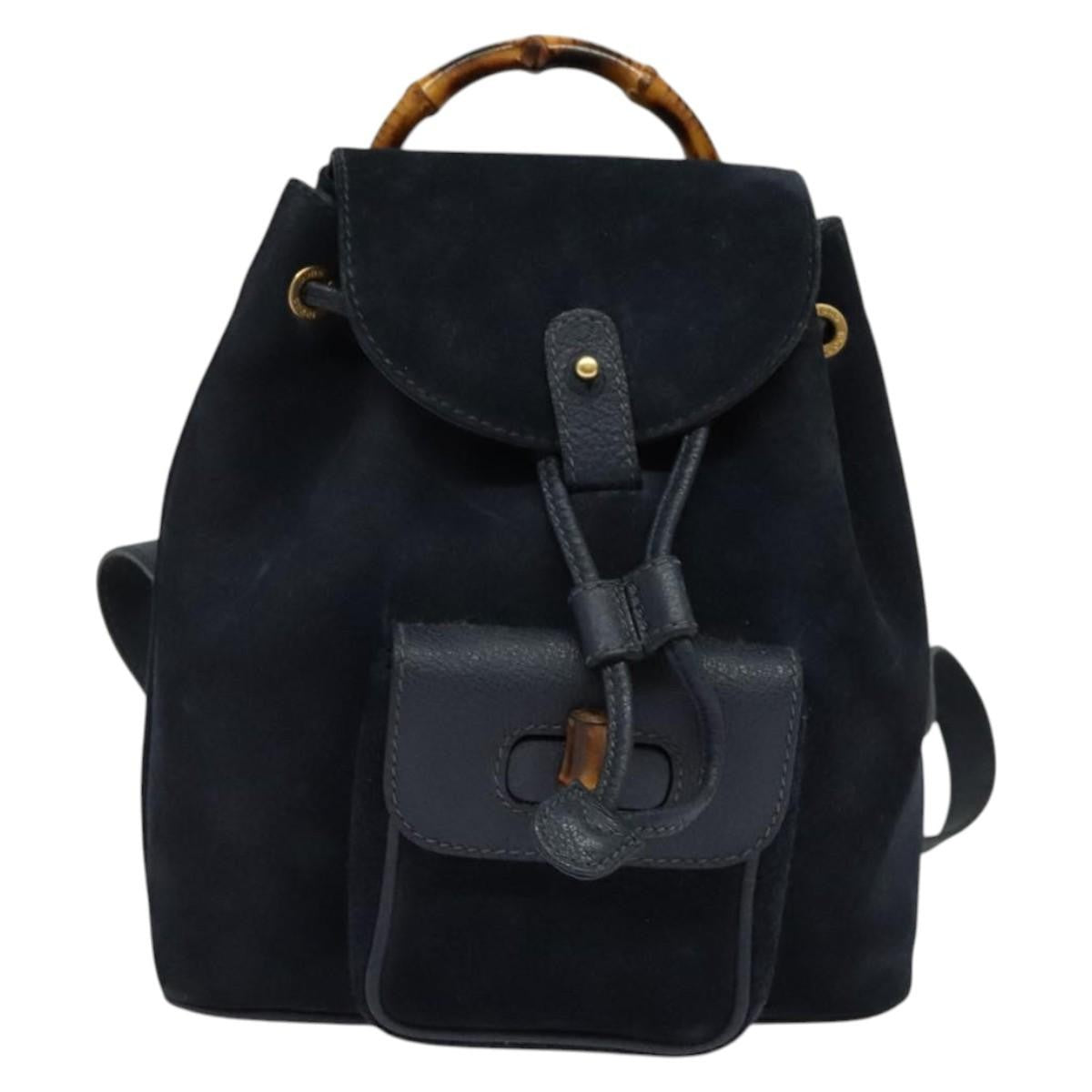 Gucci Gucci Bamboo Backpack Daim Navy Suede Backpack Bag (Authentic Pre-Loved)