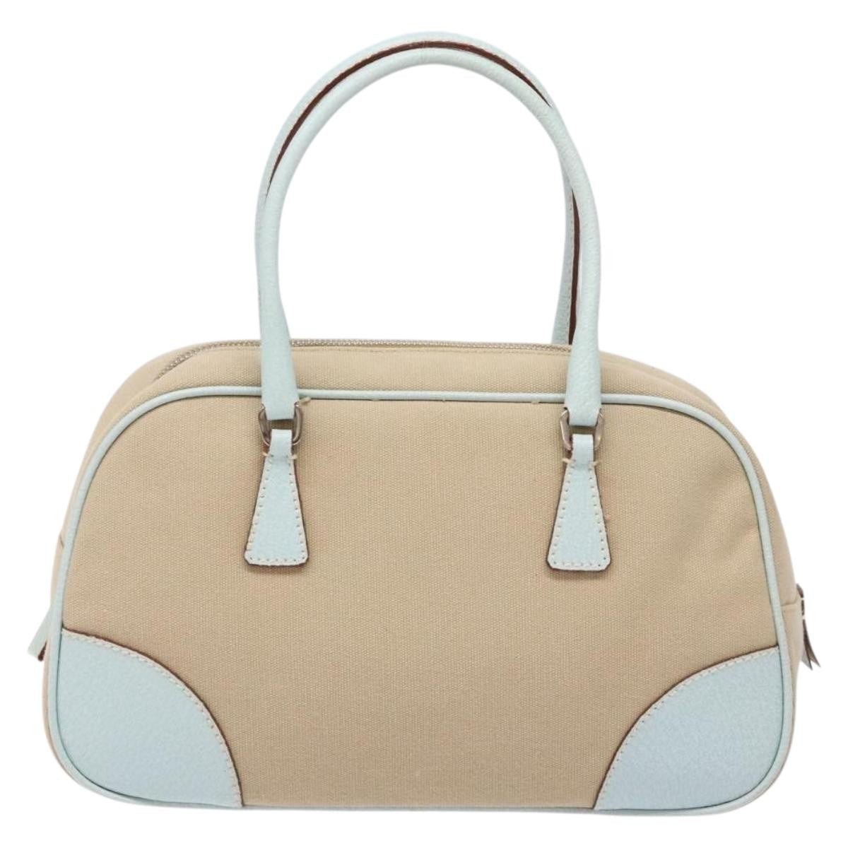 Prada Bauletto Bag Canvas With Leather Beige Canvas Bag (Authentic Pre-Loved)